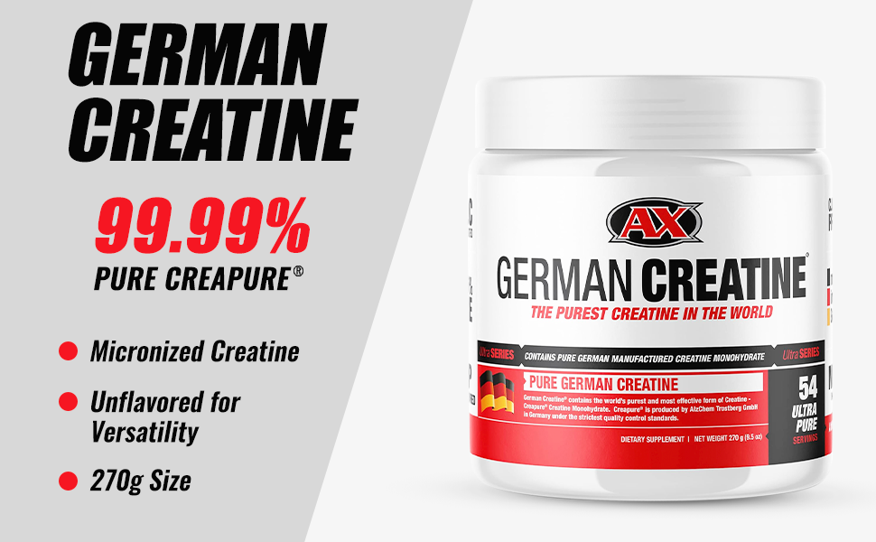 German Creatine Micronized Creatine Monohydrate Powder for Strength, 270g
