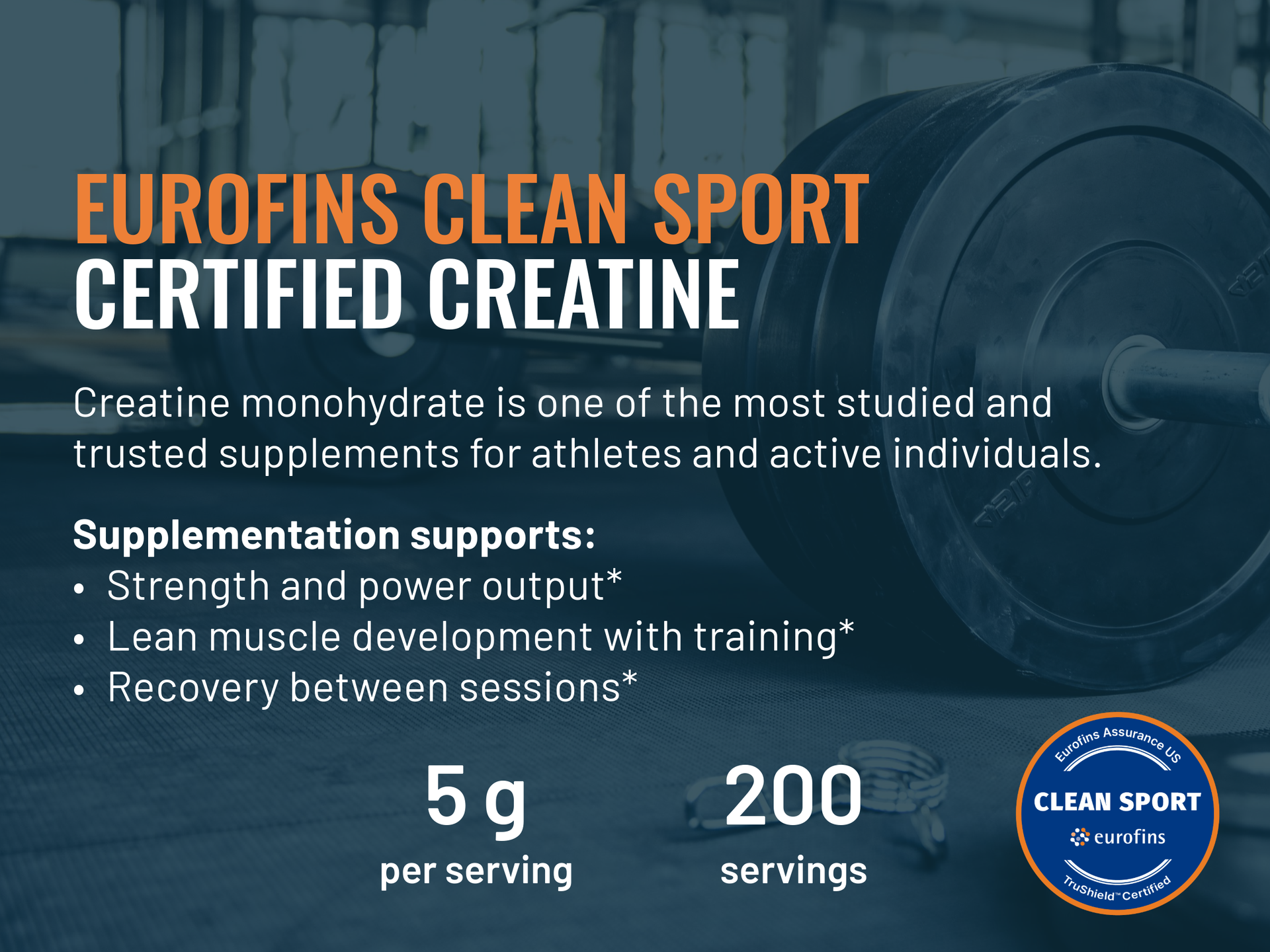 Eurofins Clean Sport Certified Creatine Monohydrate Powder - 200 Servings, 1kg, ≥99.9% Pure, Banned Substance Tested, Unflavored, Micronized