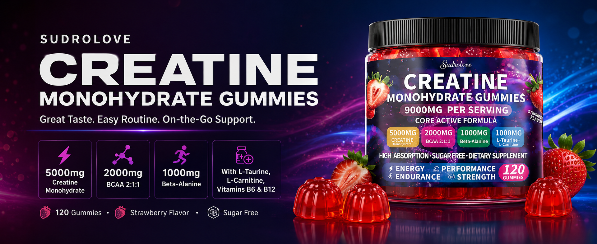 Creatine Monohydrate Gummies 5000mg for Women & Men,120 Count