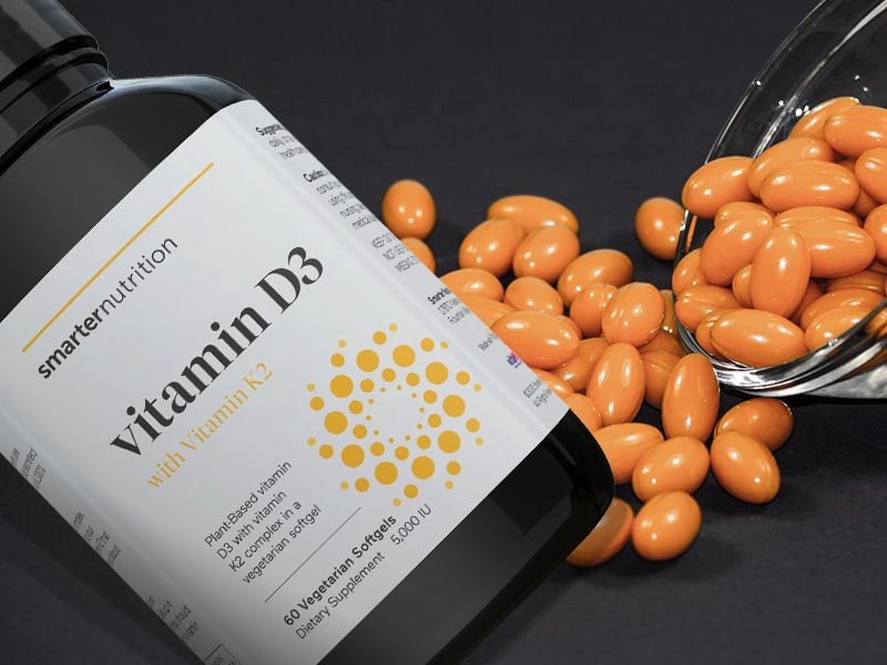 SMARTERNUTRITION Vegan Vitamin D3 5000 IU + Natural Vitamin K2 1100 mcg in Organic Coconut & Olive Oil - D3 K2 Supplement for Immune & Bone Support - 60 Softgels[30 Day Supply]