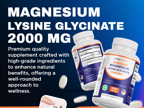 Vitamatic Magnesium as Glycinate Lysinate – 240 Tablets – 100% Chelated Magnesium - Supports Muscle Relaxation, Heart, Nerve Health* – Non-GMO, Gluten & Soy Free