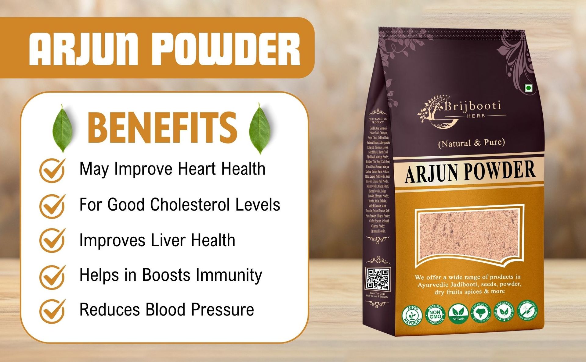 Brijbooti Arjun Ki Chaal Powder 500 Gr - Arjun Chal Tea - Organic Terminalia Arjuna Powder - Support Heart Health | FSSAI, GMP, ISO Certified