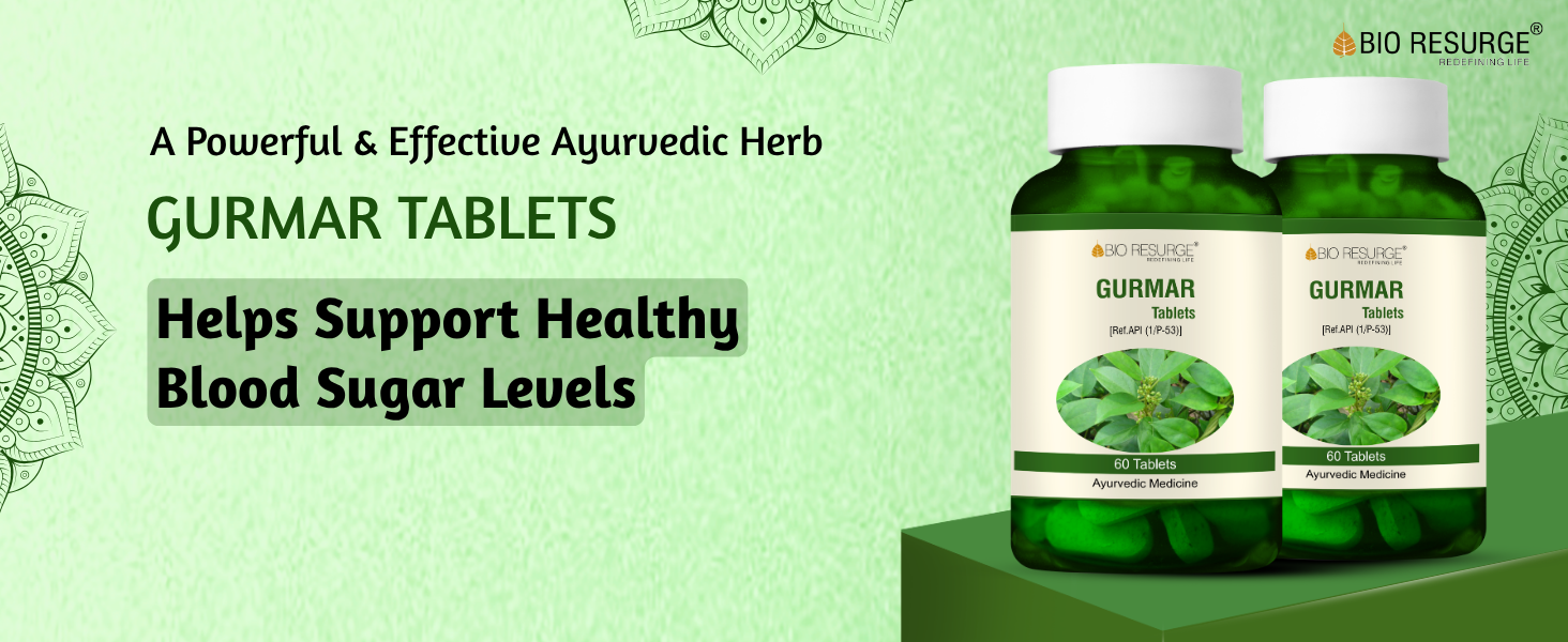 BIO RESURGE Gurmar Tablets 750mg – 120 Tablets | Gymnema Sylvestre 100% Ayurvedic & AYUSH Certified | Supports Blood Sugar, Reduces Sugar Cravings, Boosts Good Cholesterol & Heart Health | Pure Natural Leaves(Pack Of 2)