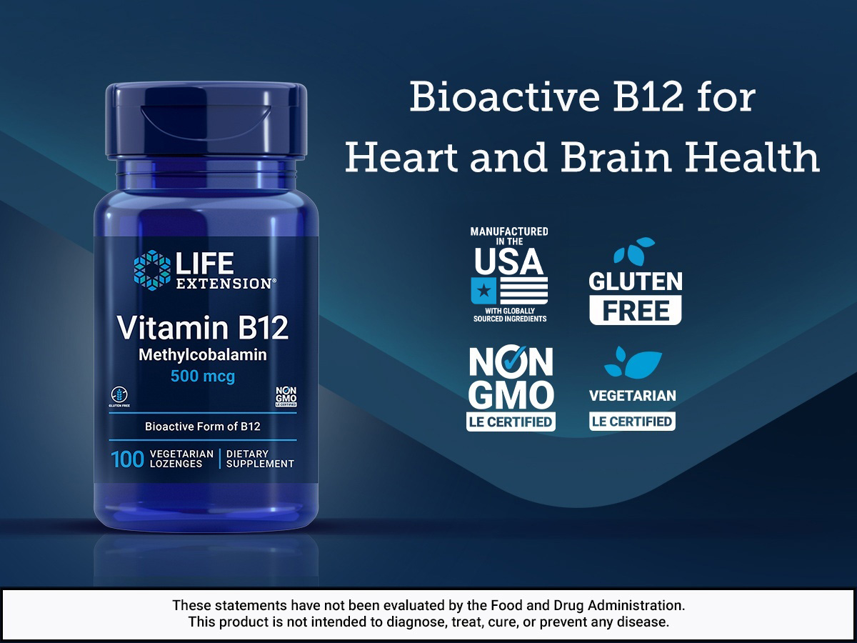 Life Extension Vitamin B12 Methylcobalamin 500mcg - Vitamin B12 Supplement for General Energy and Brain Health - Sugar Free Vegetarian Lozenges Dissolve in Your Mouth - Once Daily - 100 Count
