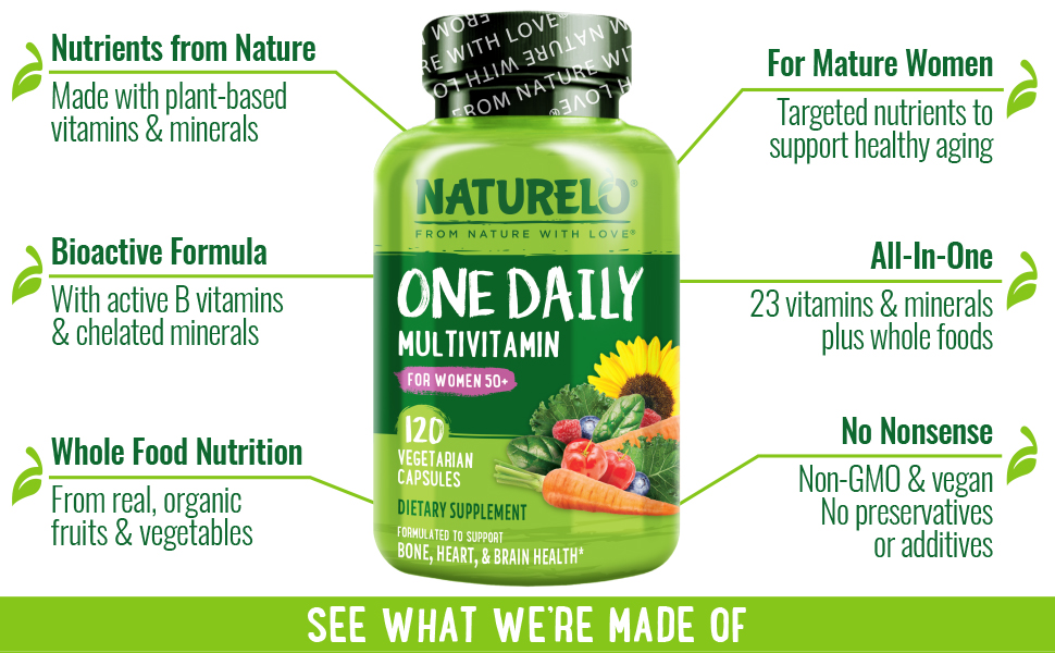 NATURELO One Daily Multivitamin for Women 50+ w/Vitamin B12, 120 Count
