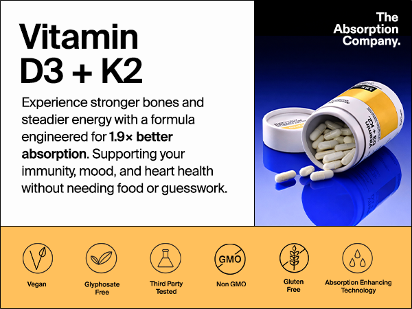 The Absorption Company Vitamin D3 K2-60 Muscle Support Capsules - 5000iu