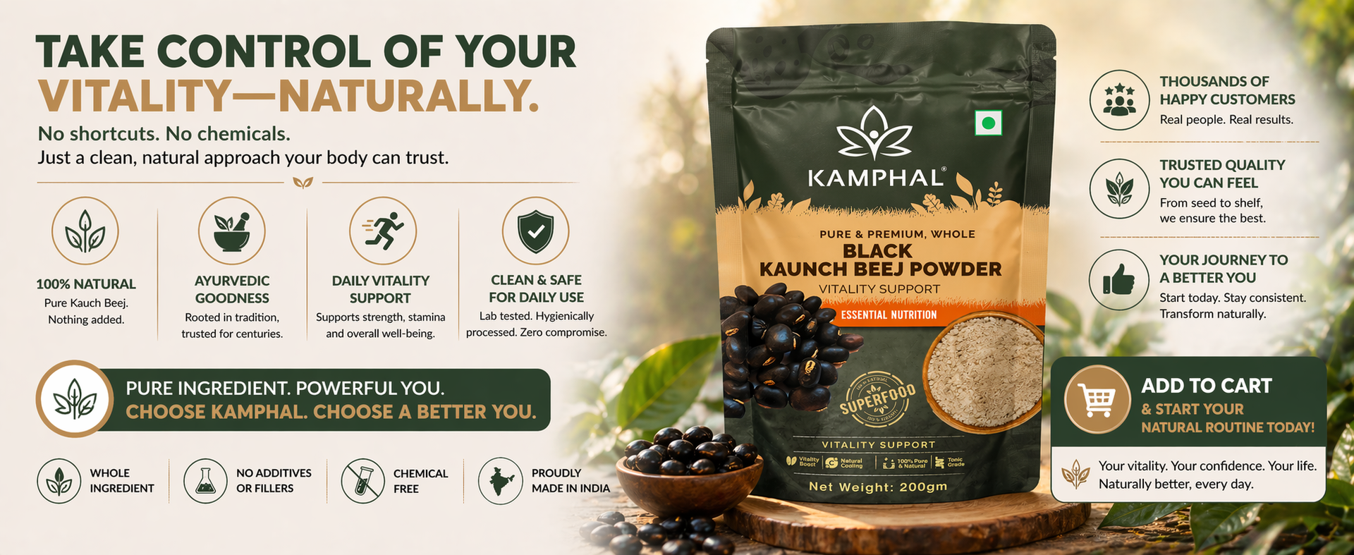 Black Kaunch Beej Powder Organic 200g | Velvet Beans Powder | Mucuna Pruriens | Ayurvedic Support for Strength, Stamina & Reproductive Health | 100% Pure & Natural