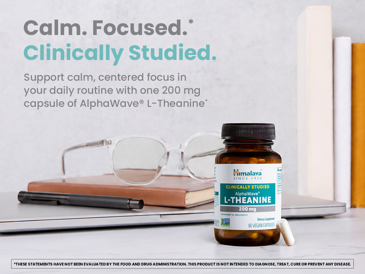 Himalaya L-Theanine with Clinically Studied AlphaWave® L-Theanine, Promotes Relaxation, Supports Mental Focus and Clarity, 60 Vegan Capsules