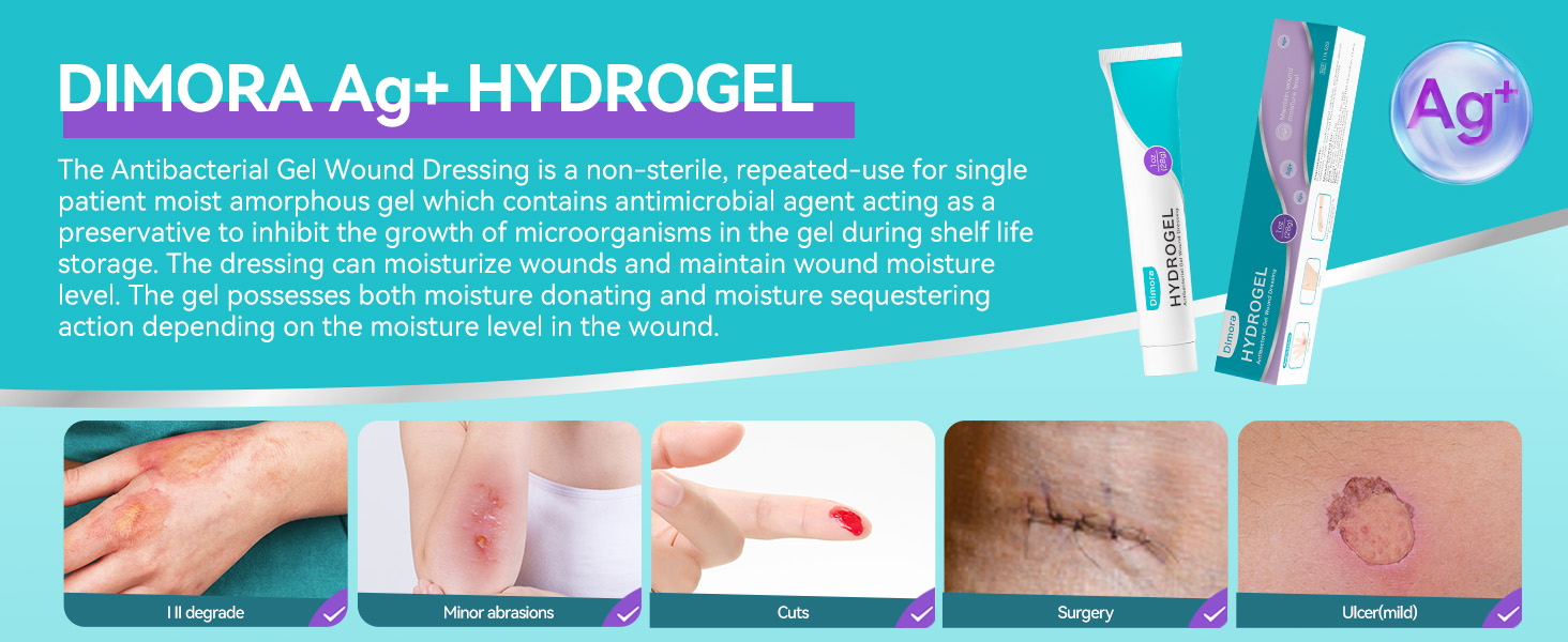Dimora Silver Hydrogel Gel 1oz - Silver Hydrogel First Aid Ointment for Wound Healing, Wound Care for Minor Cuts, Abrasions, Lacerations & Burns, Safe Non-Amorphous Formula