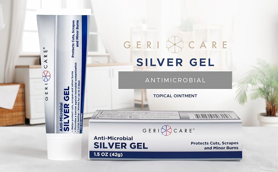 Antimicrobial Silver Gel by GeriCare| Wound Care Cream for Cuts Scrapes Minor Burns| Natural Topical Skin Healing Ointment| 55PPM Colloidal Silver Gel |Long-Lasting Protection|1.5oz | Pack of 2