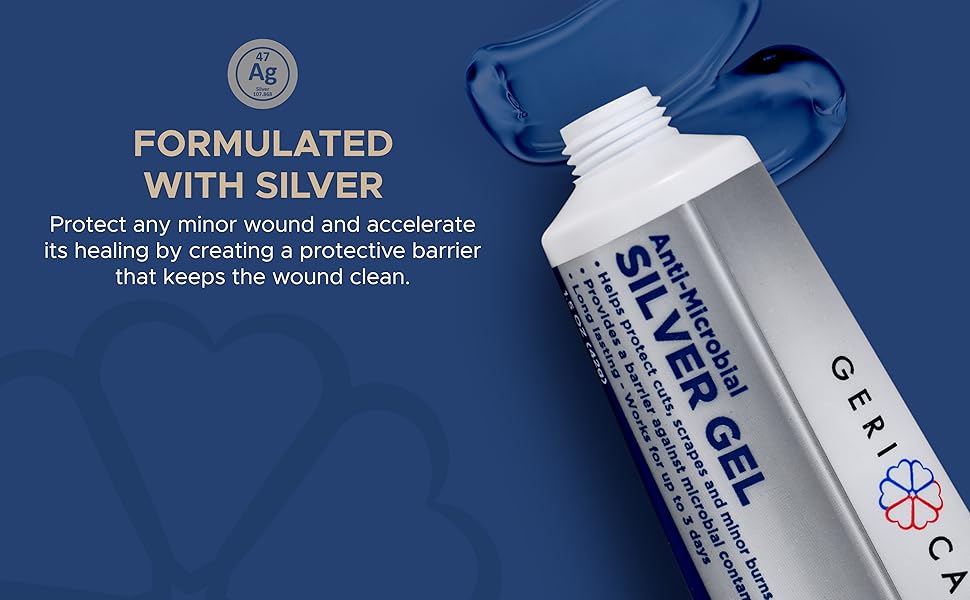 Antimicrobial Silver Gel by GeriCare| Wound Care Cream for Cuts Scrapes Minor Burns| Natural Topical Skin Healing Ointment| 55PPM Colloidal Silver Gel |Long-Lasting Protection|1.5oz | Pack of 2