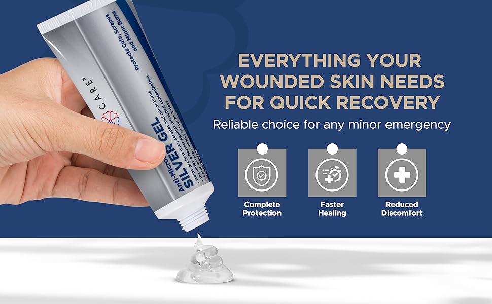 Antimicrobial Silver Gel by GeriCare| Wound Care Cream for Cuts Scrapes Minor Burns| Natural Topical Skin Healing Ointment| 55PPM Colloidal Silver Gel |Long-Lasting Protection|1.5oz | Pack of 2