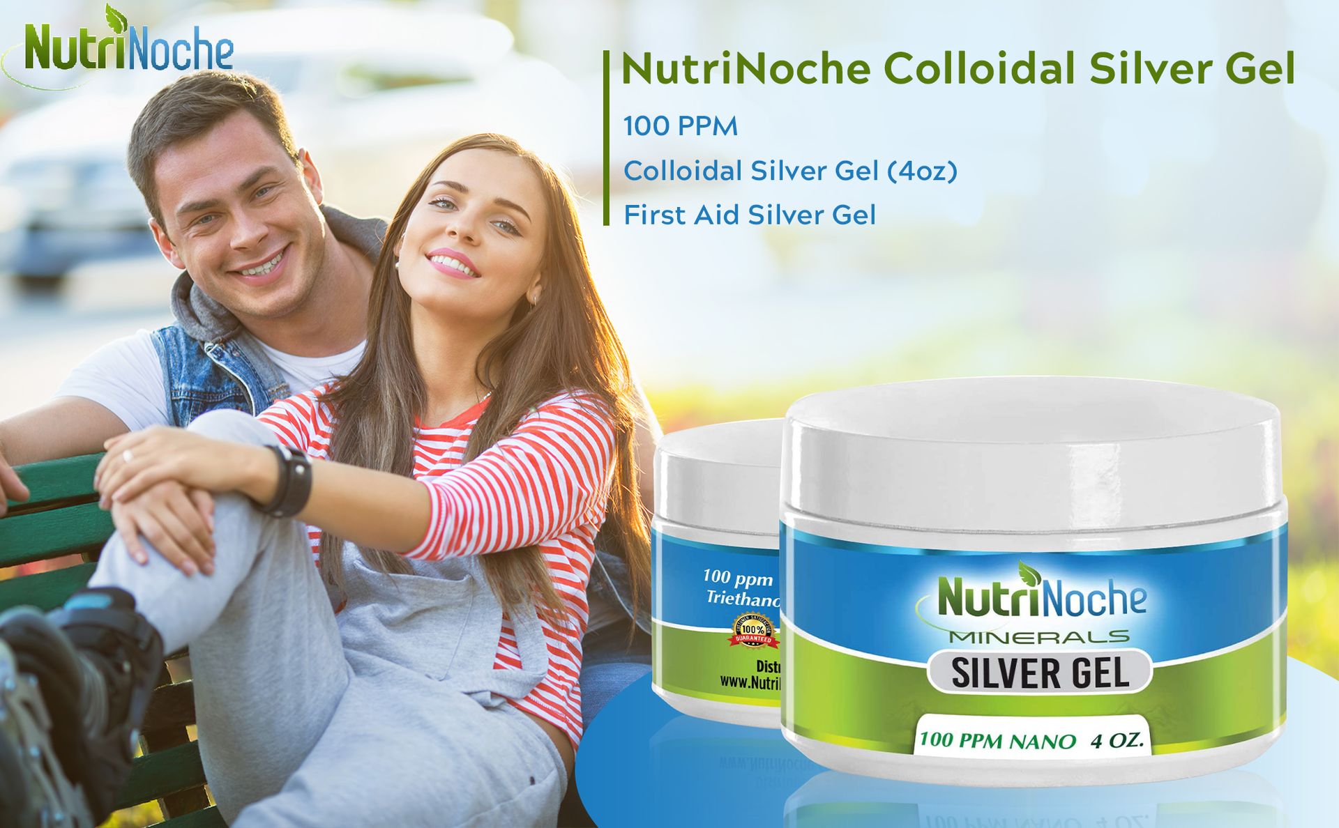 Nutrinoche Nano Silver Gel - Advanced Colloidal Silver Skin Cream - Wound Care & First Aid Gel Soothing Topical Ointment for Burns, Razor Burn and Sunburn Irritations - Unscented 4 Oz Jar