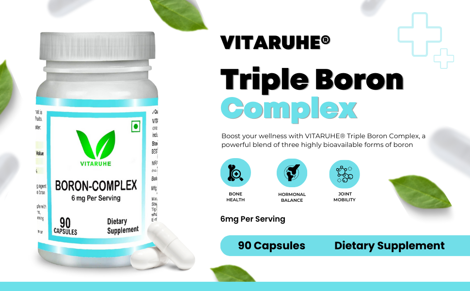 VITARUHE® Triple Boron Complex 6 mg Supplement | 90 capsules | Vegetarian, Non-GMO & Gluten Free | Triple Action Boron Citrate, Boron Glycinate, Boron Asparate