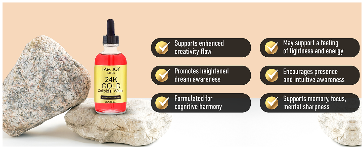 I Am Joy co. Liquid Colloidal Gold 24k 99.99% Pure 20ppm Ruby Red Water Based All Natural Electrolysis 4oz Glass Bottle