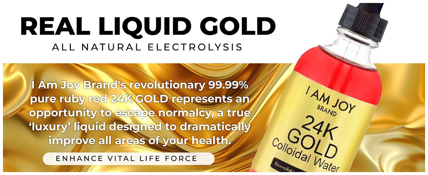 I Am Joy co. Liquid Colloidal Gold 24k 99.99% Pure 20ppm Ruby Red Water Based All Natural Electrolysis 4oz Glass Bottle