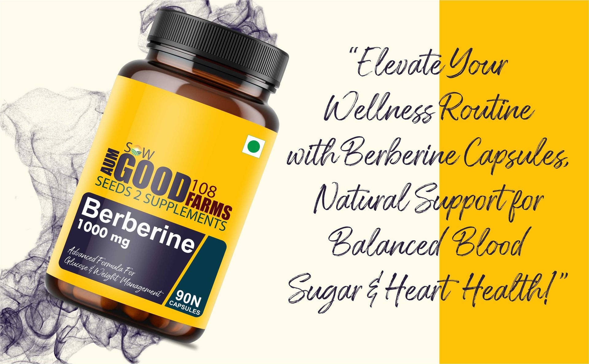 ASG 108 FARMS Berberine HCL Capsule 1000mg with Cinnamon, Gymnema For Blood Sugar & Metabolic Support | Healthy Cholesterol Levels For Men & Women (90 Count (Pack of 1))