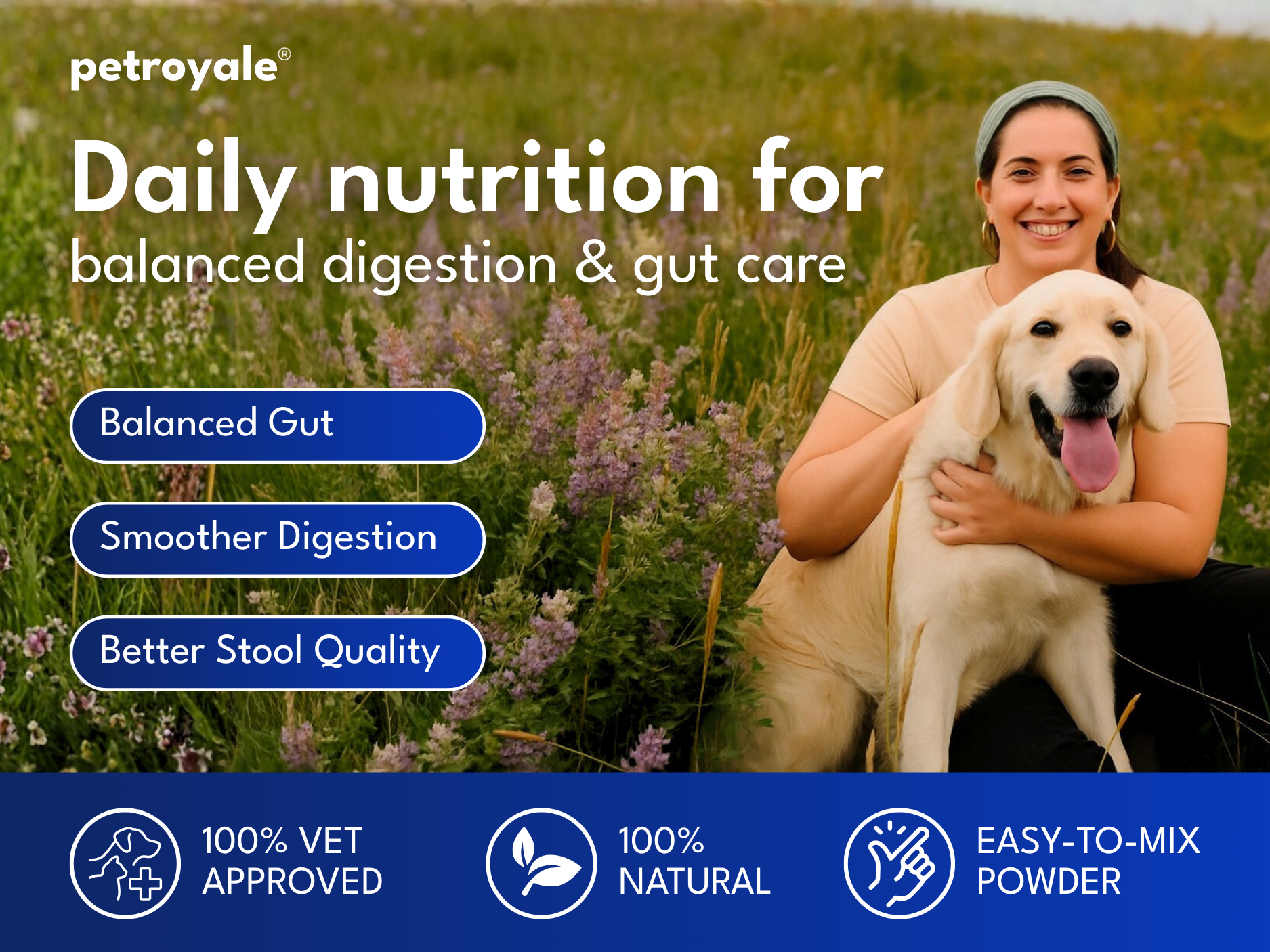 Petroyale Digestive Probiotics for Dogs - Prebiotics & Probiotics Supplement Powder - Improves Gut Health - Prevents Diarrhea & Indigestion - Dog Gut Wellness Supplement | 100g (Pack of 1)
