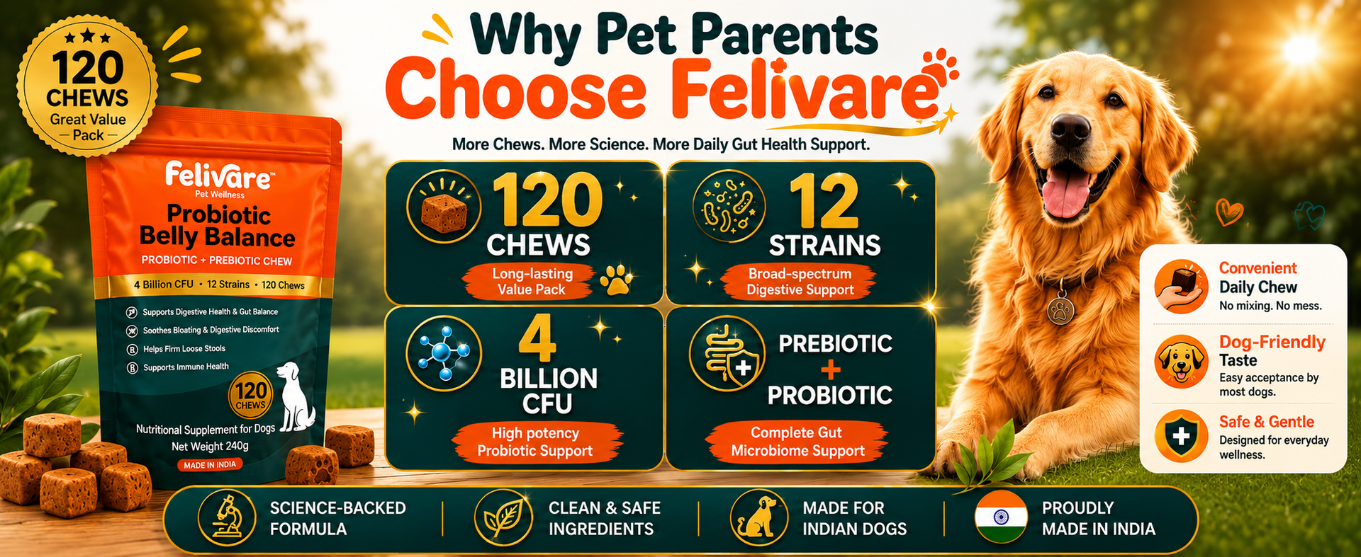 Probiotic Chews for Dogs | 120 Chews 240g | Reduces Paw Licking, Firms Loose Stools & Supports Gut Health