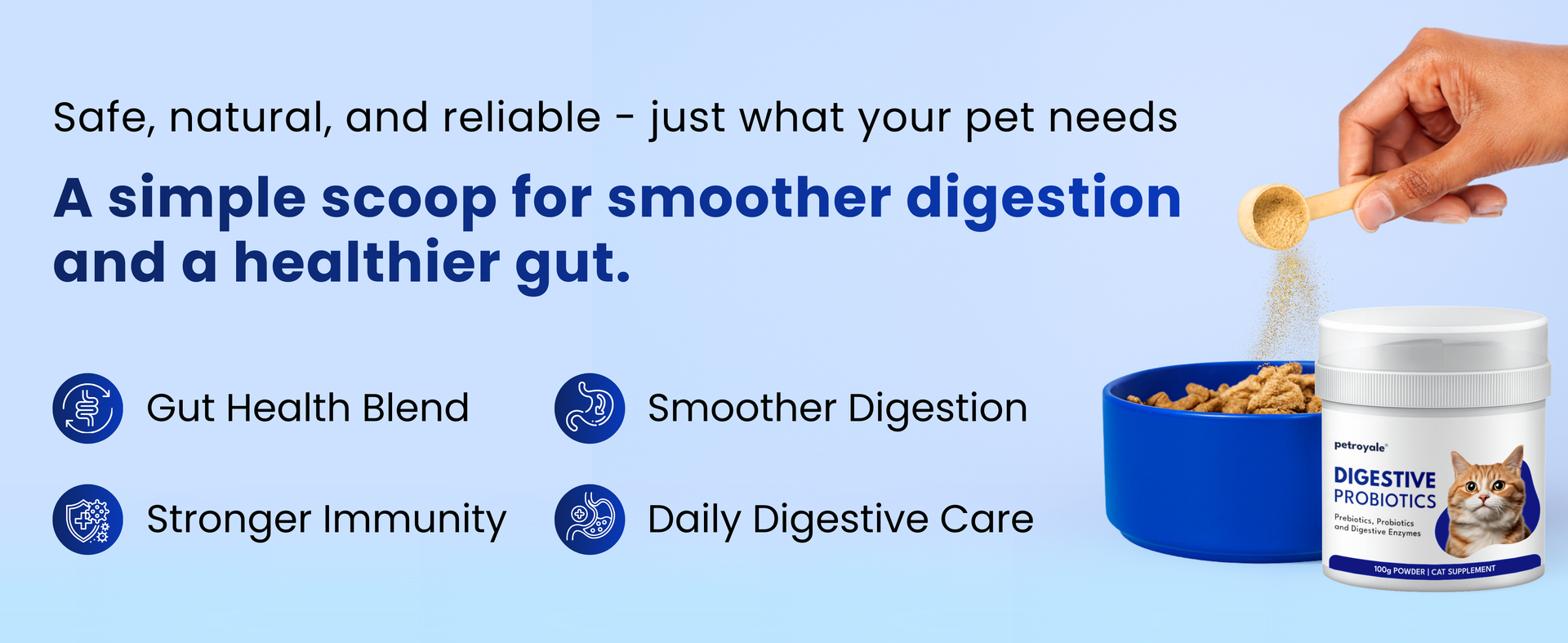 Petroyale Cat Digestive Probiotics - Cat Prebiotics & Probiotics Supplement - Prevents Diarrhea & Improves Gut Health - Cats Health Supplement for Digestion - 100 gm