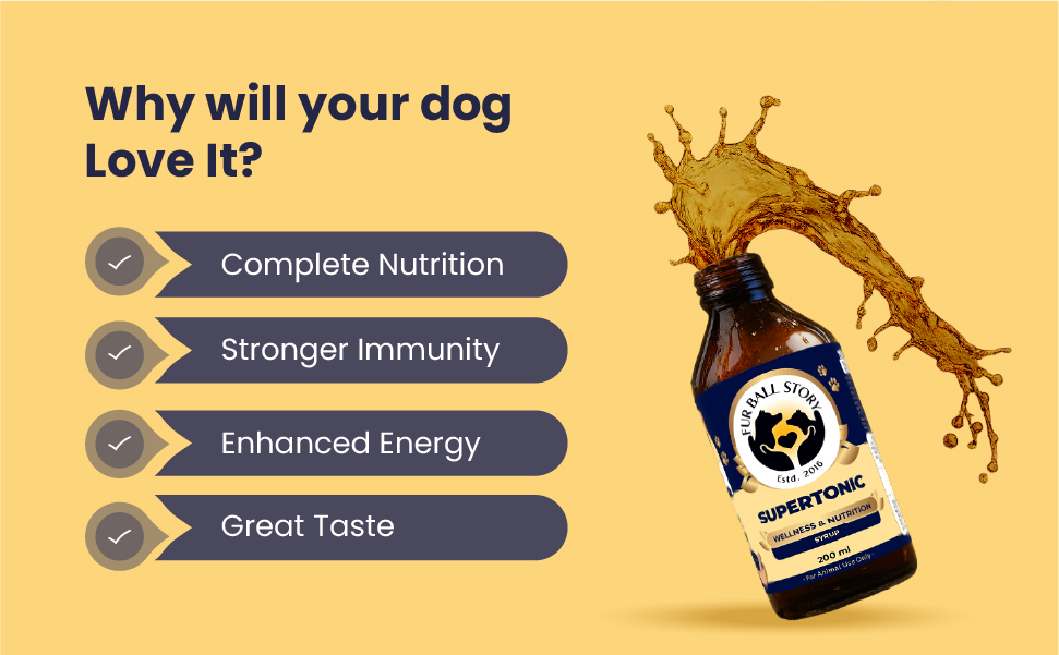 FUR BALL STORY Supertonic Multivitamin Syrup for Dogs & Cats | Pet Immunity & Energy Booster Supplement | Supports Liver, Kidney & Overall Health | with Moringa, Ashwagandha & 10+ Superfoods 200ml