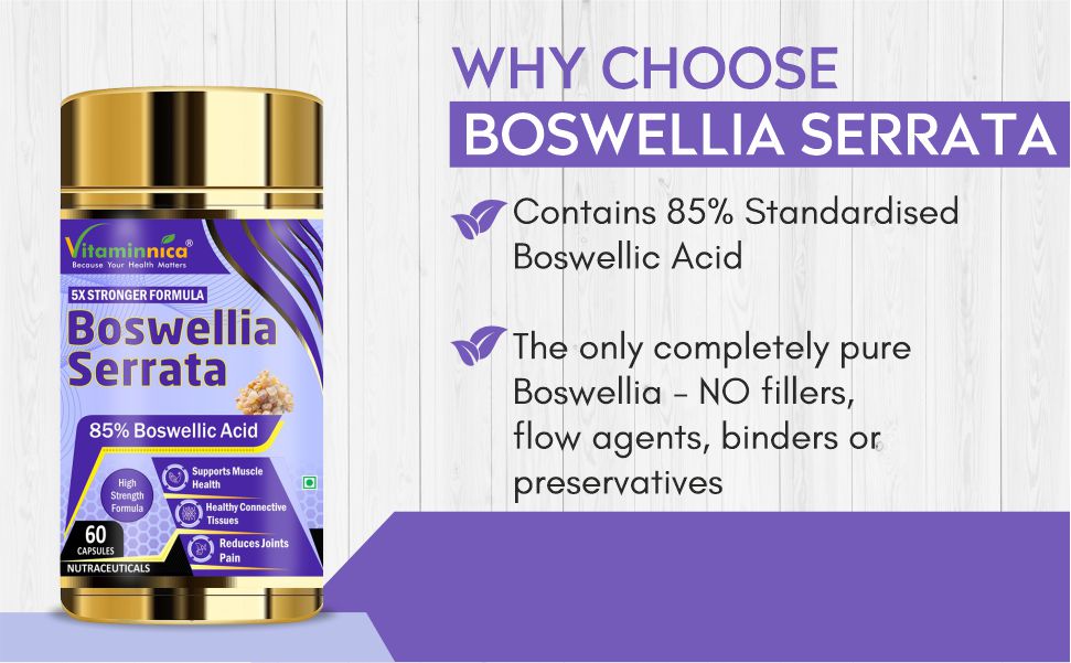 Vitaminnica Boswellia Serrata 2500mg (5:1 Extract) – Premium Herbal Joint Support Supplement, Supports Mobility & Comfort, Vegetarian Capsules, Non-GMO, 60 Count