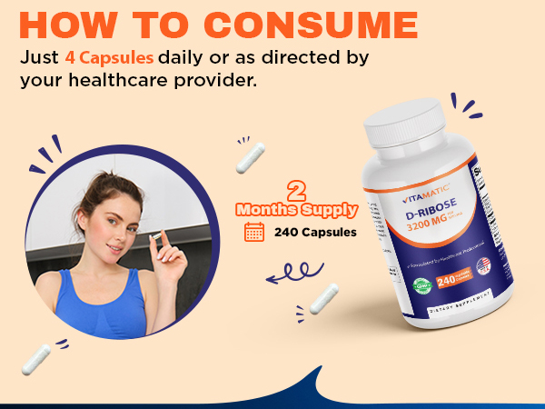 Vitamatic D-Ribose 3200 mg per Serving – Energy Support Supplement – 240 Vegetarian Capsules – Non-GMO & Gluten Free, Made in USA