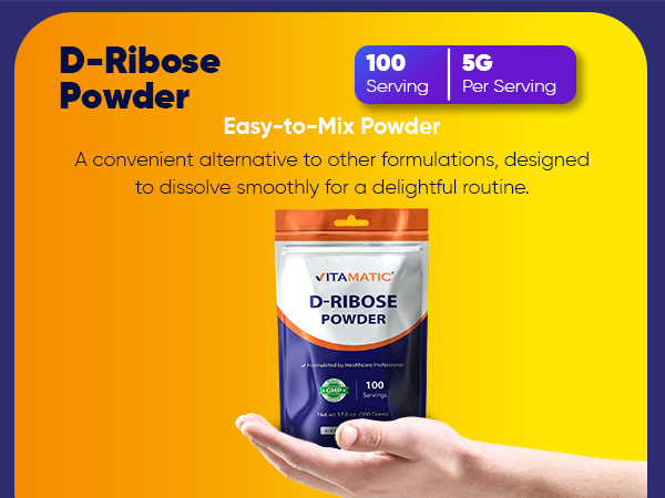 Vitamatic D-Ribose Powder 500g - 17.6 OZ (500 Gram) | Pure & Unflavored | Non-GMO | Easy-Mix Dietary Supplement