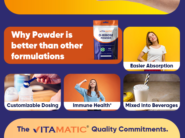 Vitamatic D-Ribose Powder 500g - 17.6 OZ (500 Gram) | Pure & Unflavored | Non-GMO | Easy-Mix Dietary Supplement
