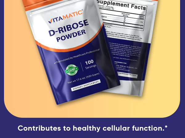 Vitamatic D-Ribose Powder 500g - 17.6 OZ (500 Gram) | Pure & Unflavored | Non-GMO | Easy-Mix Dietary Supplement