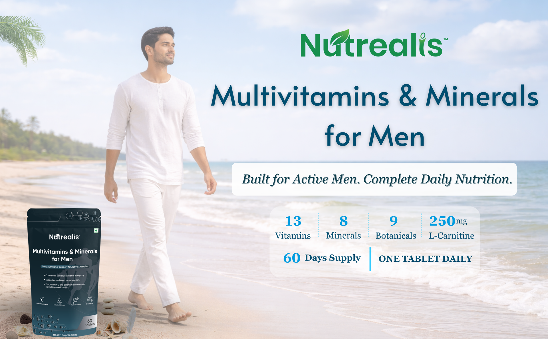 Multivitamin for Men with Ashwagandha, L-Carnitine, Zinc & Magnesium (60 Tablets) | Daily Energy, Immunity, Muscle & Performance Support | Multivitamin Tablets for Men
