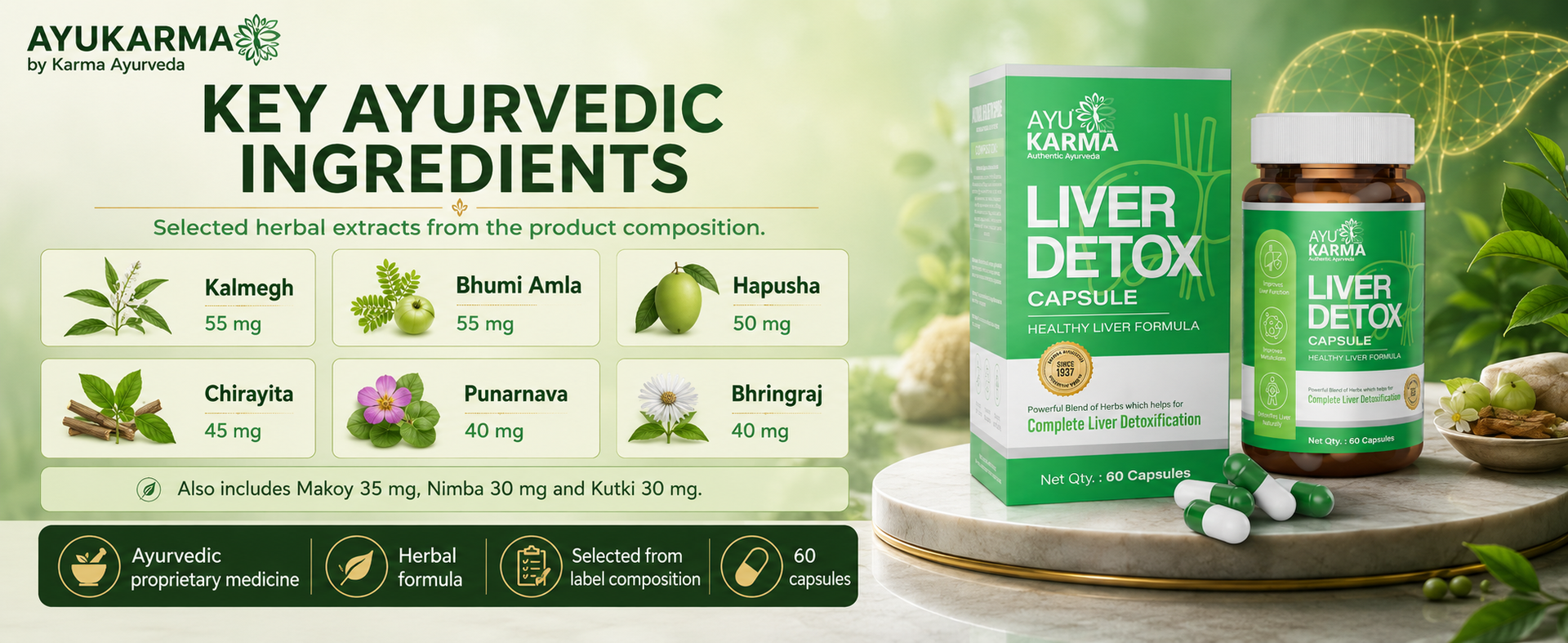 Ayu Karma Liver Detox Supplement Capsules with Milk Thistle Extract | Ayurvedic Liver Support for Natural Detox, Metabolism & Digestive Wellness | Formulated by Dr. Puneet Dhawan | 60 Capsules