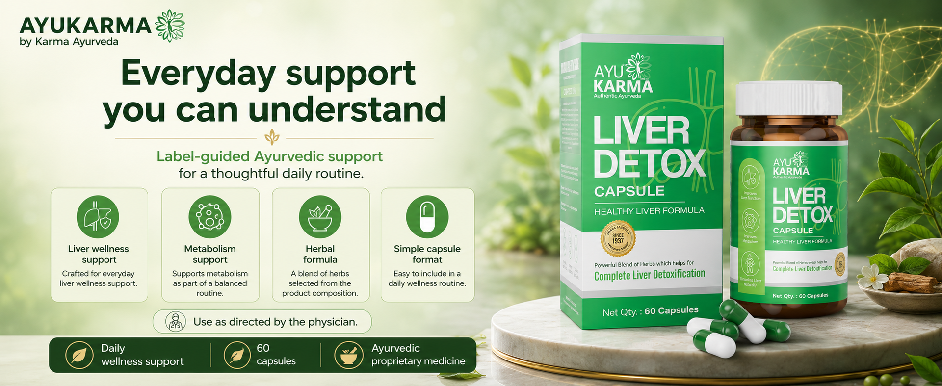 Ayu Karma Liver Detox Supplement Capsules with Milk Thistle Extract | Ayurvedic Liver Support for Natural Detox, Metabolism & Digestive Wellness | Formulated by Dr. Puneet Dhawan | 60 Capsules