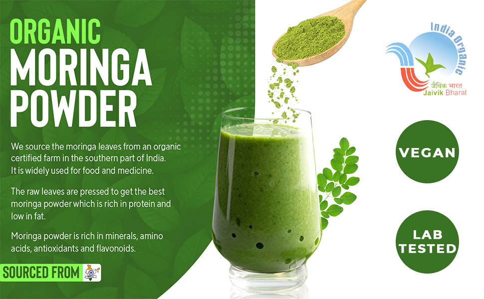 Grenera Organic Moringa Powder 100g, Moringa Leaf Powder (Sahjan/Drumstick), Certified Organic, Pure Shigru Powder