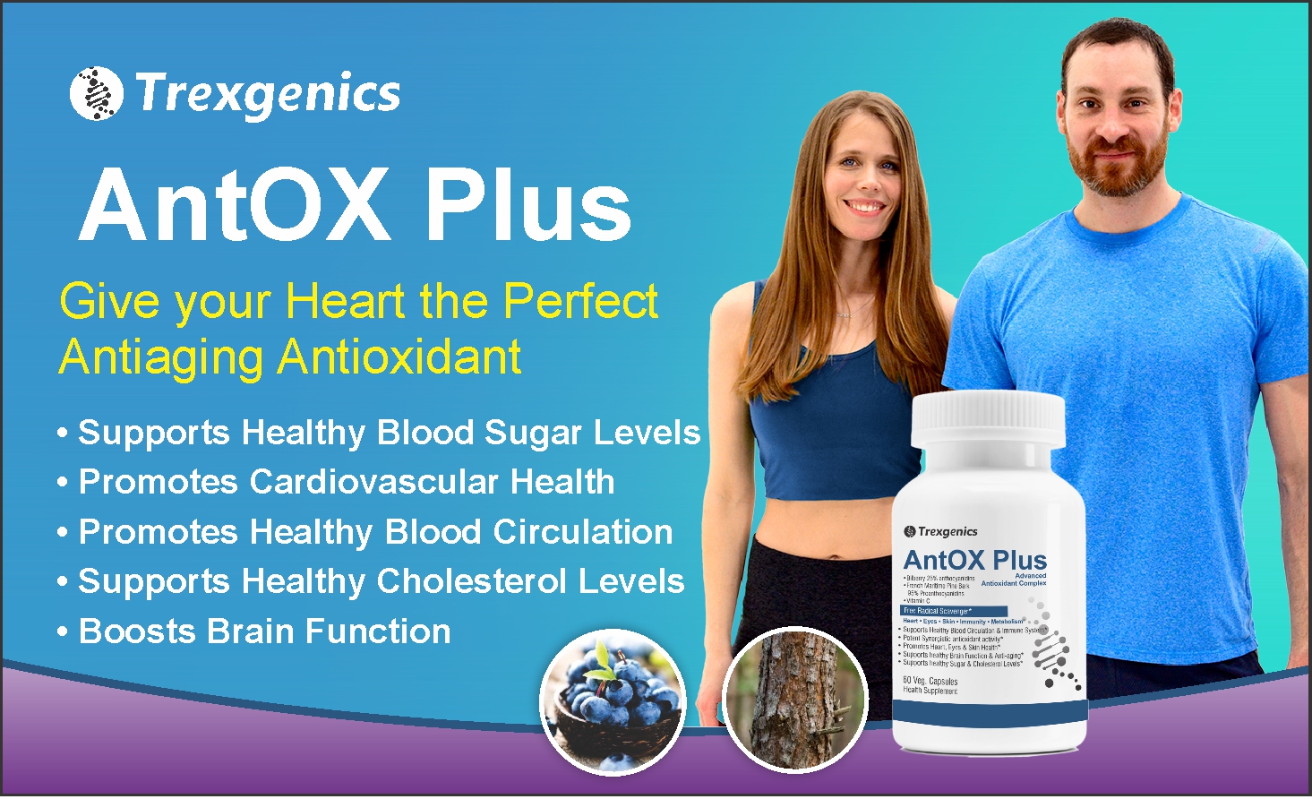 Trexgenics ANTOX PLUS Bilberry 25% 200 mg, Pine bark 90% 200 mg & Vitamin C Advanced Antioxidant complex, Heart, Eyes, Skin, Immunity, Metabolism (60 Vcaps) (1)