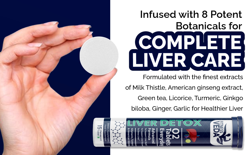 Fitness Veda Liver Detox Effervescent- Pack of 3 (15x3) | Fatty Liver Health Supplement | Milk Thistle With American Ginseng | Drop, Dissolve, Fizz & Drink | Advanced Ayurvedic Formula for Liver Health – 15 Tablets Each