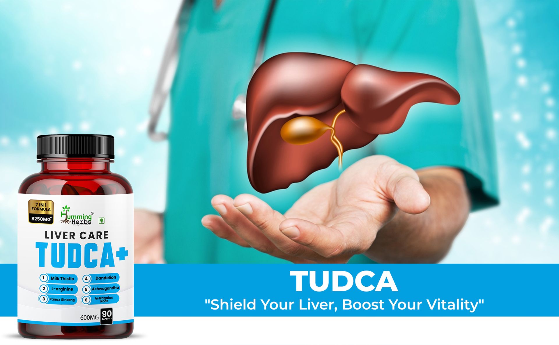 Humming Herbs Liver Care Tudca+ 7 In 1 Formula Blend Of Tudca, L-Arginine, Milk Thistle, Dandelion, Ashwagandha, Panax Ginseng, Astragalus Root-180 Cap, Pack Of 2