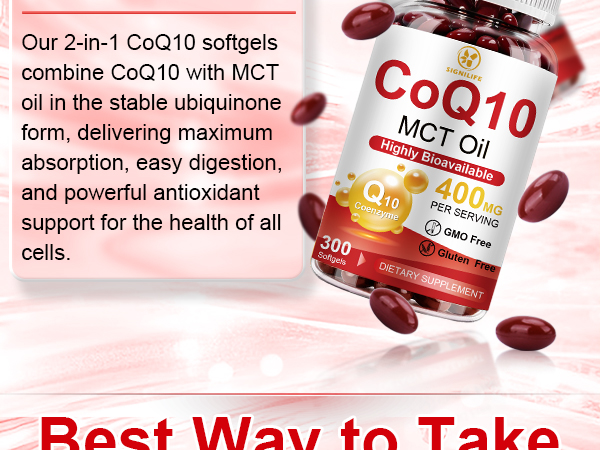 CoQ10 400mg Per Serving, 300 Softgels Extra Strength with MCT Oil