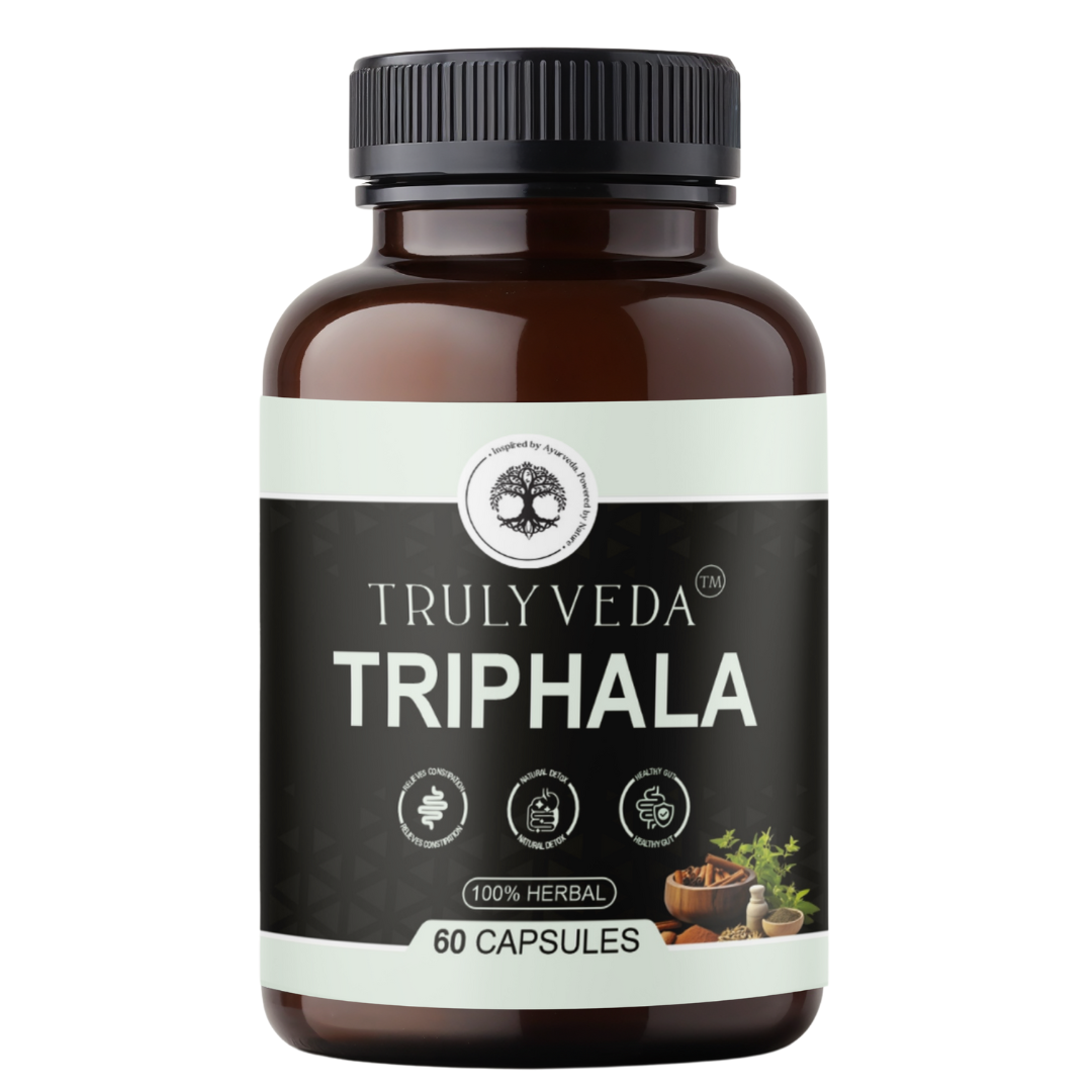Triphala Capsules – Natural Blend of Amla, Haritaki, and Bibhitaki | Plant-Based Supplement in Easy-to-Swallow Capsules for Daily Use - 60 Tablets
