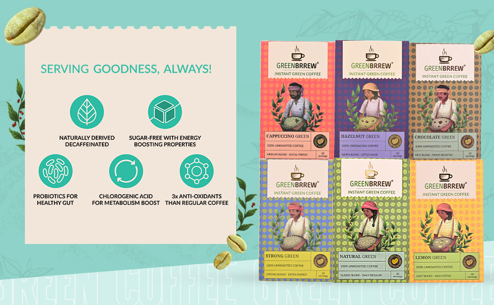 Greenbrrew Instant Green Coffee Combo, Natural & Hazelnut, 20 Sachets