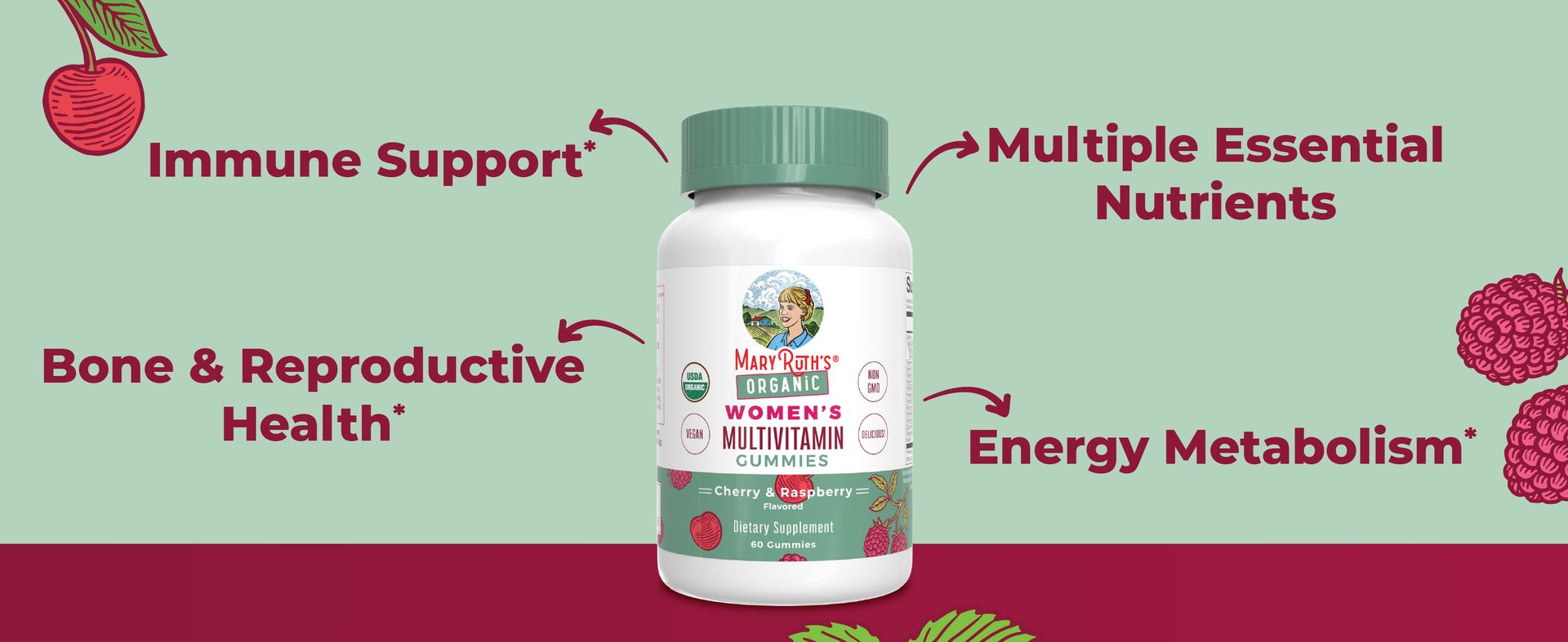 MARYRUTH'S Organic Multivitamin Gummies for Women, Hair & Skin Health, 60ct