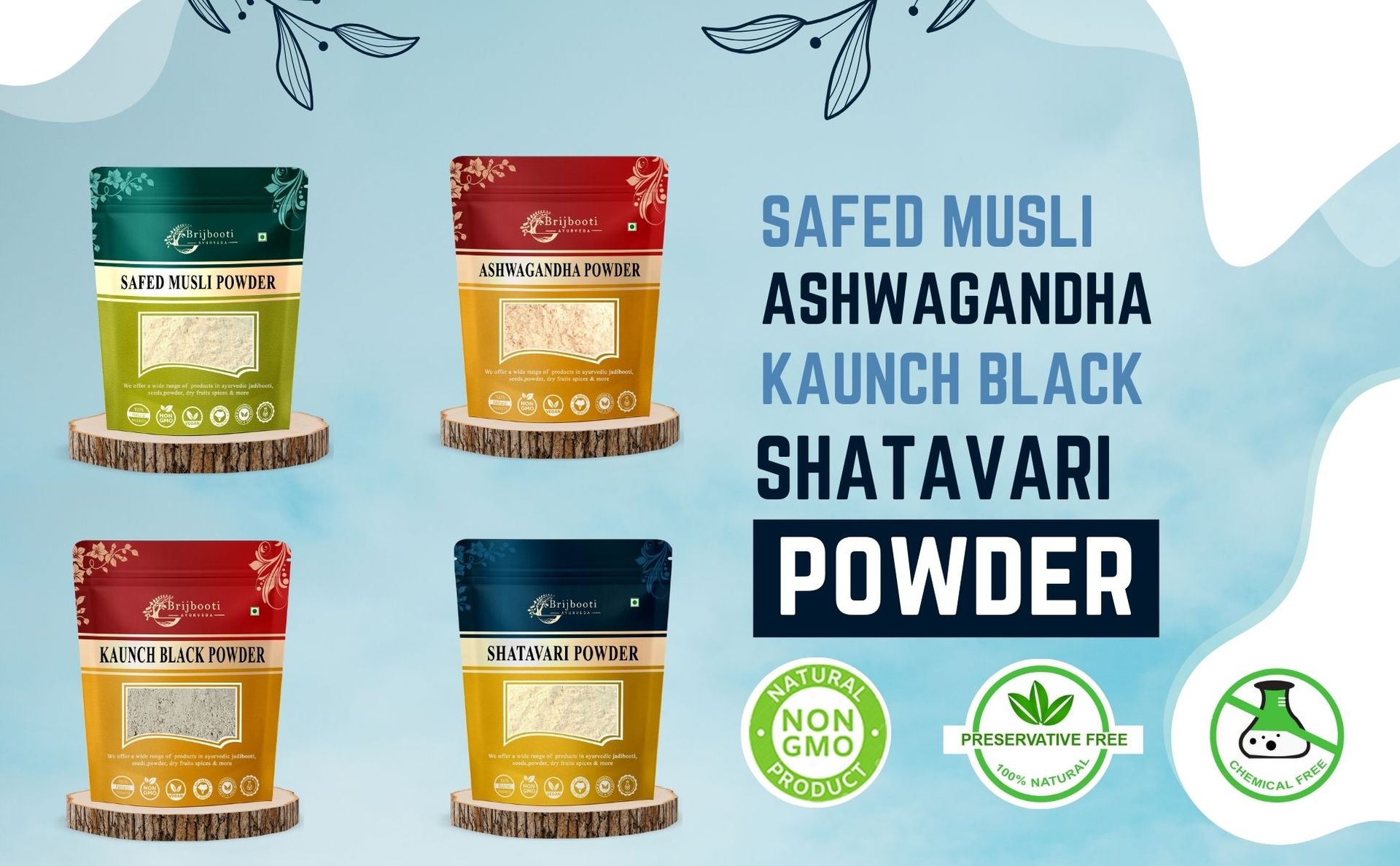 Brijbooti Safed Musli, Ashwagandha, Black Kaunch, Shatavari (Powder) Combo Of 200Gr (50 Gr Each)
