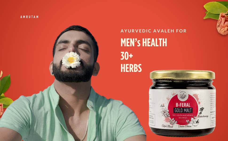 AMRUTAM Ayurvedic Health Supplement for Men with Shilajit, Safed Musli, Ashwagandha, Trikatu, 30+ Herbs | B Feral Gold Avaleh