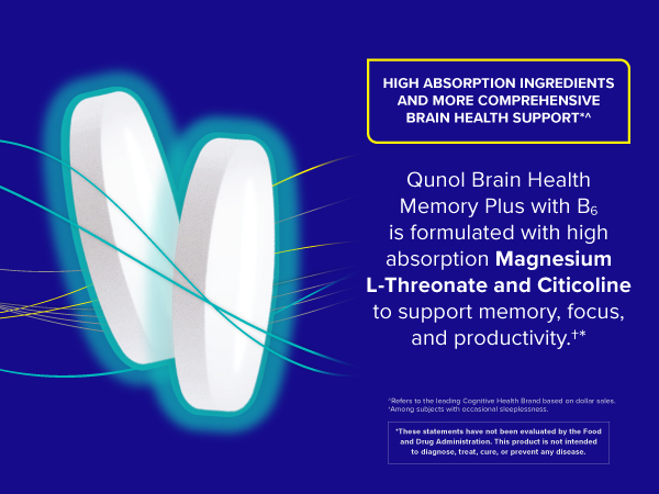 Qunol Brain Health Memory Plus w/Magtein, Cognizin & Vitamin B6, 90ct