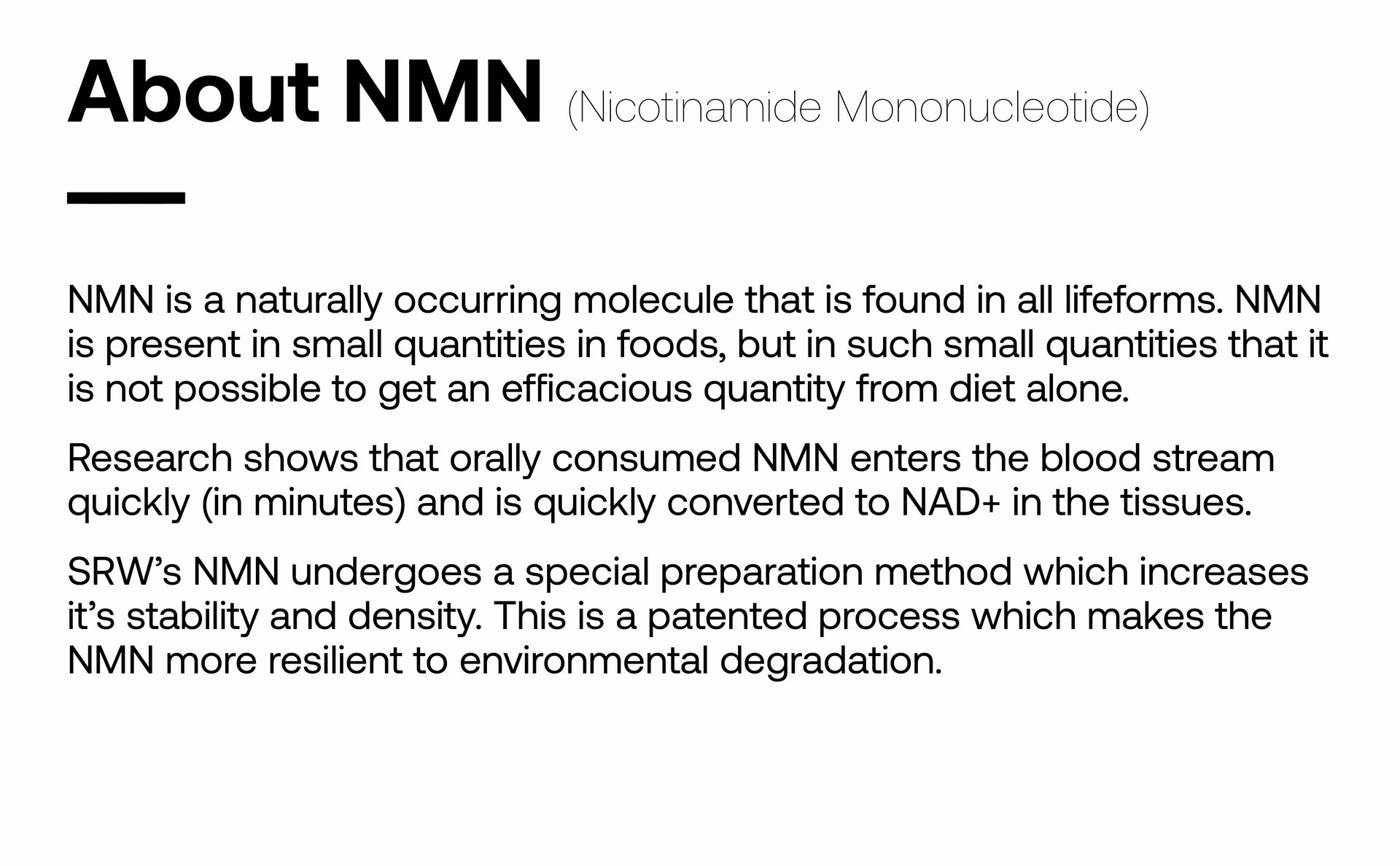 SRW Laboratories NMN 500mg, 60 Vege Capsules