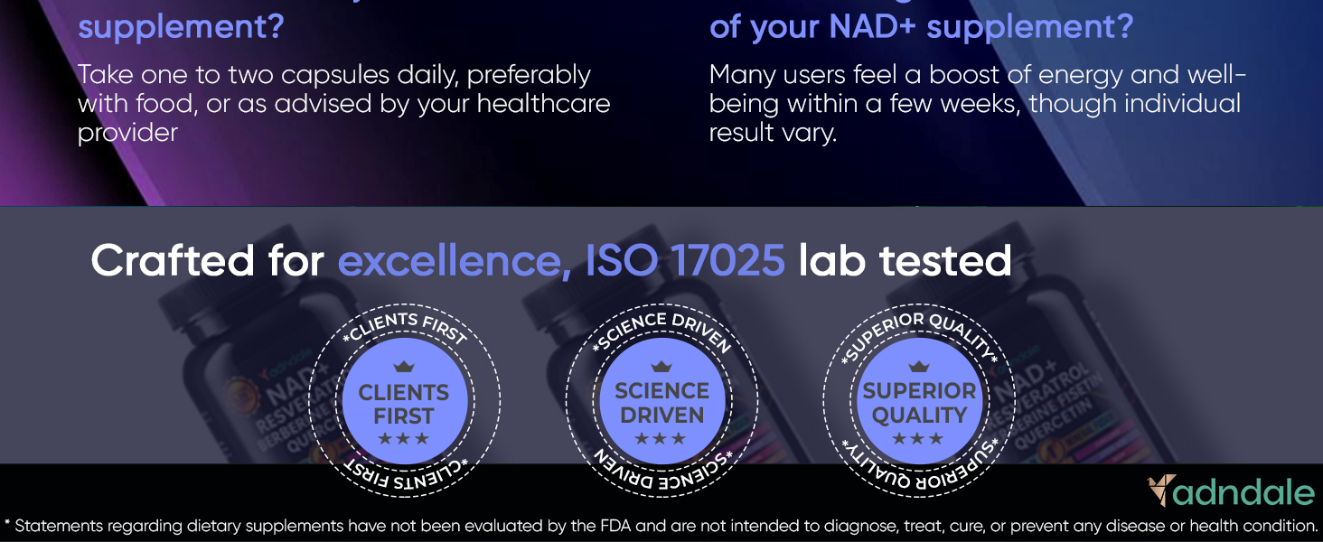 Adndale Liposomal NAD Supplement. Longevity Formula NMN Supplement Alternative. 90CT Advanced NAD+ Resveratrol