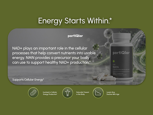 partiQlar Pure NMN Supplement 500mg - High Purity NAD+ Booster Capsules