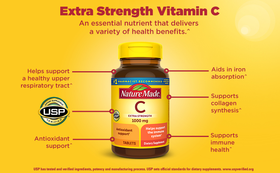 Nature Made Extra Strength Vitamin C 1000 mg Tablets, 100 Count