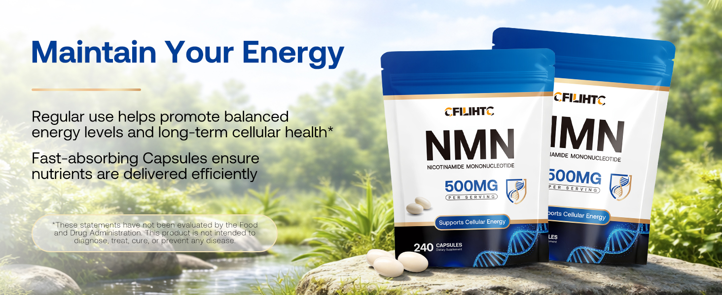 CFILIHTC NMN Supplement 500mg - NMN NAD Supplement with Trans-Resveratrol, Quercetin - Premium Quality Nicotinamide Mononucleotide for Cellular Support & Vitality High Absorption 240 Softgels Capsules