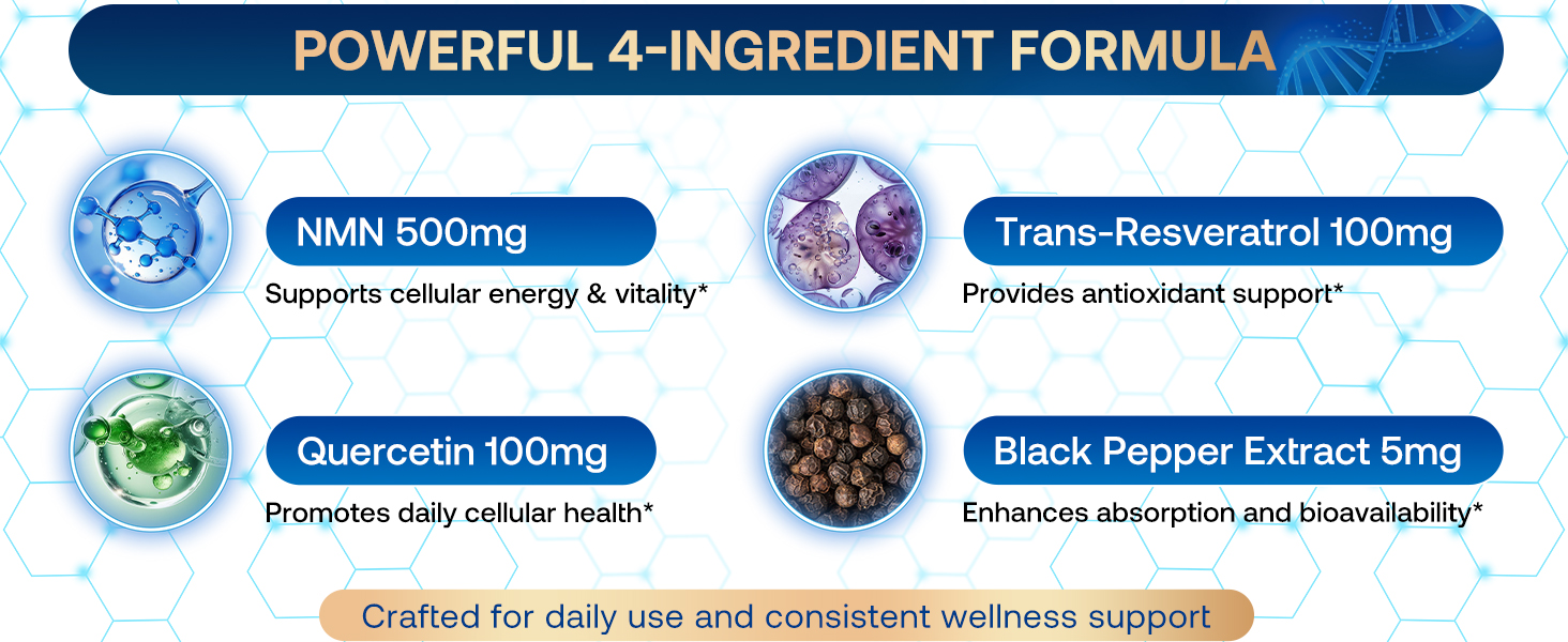 CFILIHTC NMN Supplement 500mg - NMN NAD Supplement with Trans-Resveratrol, Quercetin - Premium Quality Nicotinamide Mononucleotide for Cellular Support & Vitality High Absorption 240 Softgels Capsules